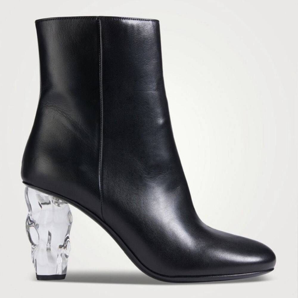 FRAME Le Luz Black Leather Clear Acrylic Heel Ankle Boots Sz 40